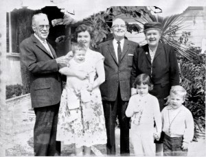 Los Angeles, 1960. Douglas Donaldson (left) with niece Marion Harris, three of her children and other relatives. 